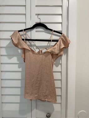 BP. Nordstrom Blush Pink Ruffle Satin Off-Shoulder Top